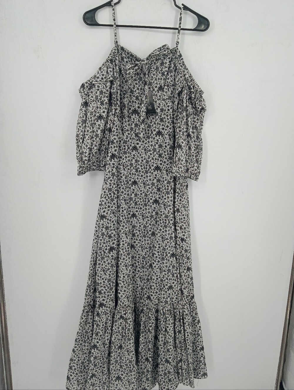 INC International Concepts Black and White Floral Cold-Shoulder Maxi Dress